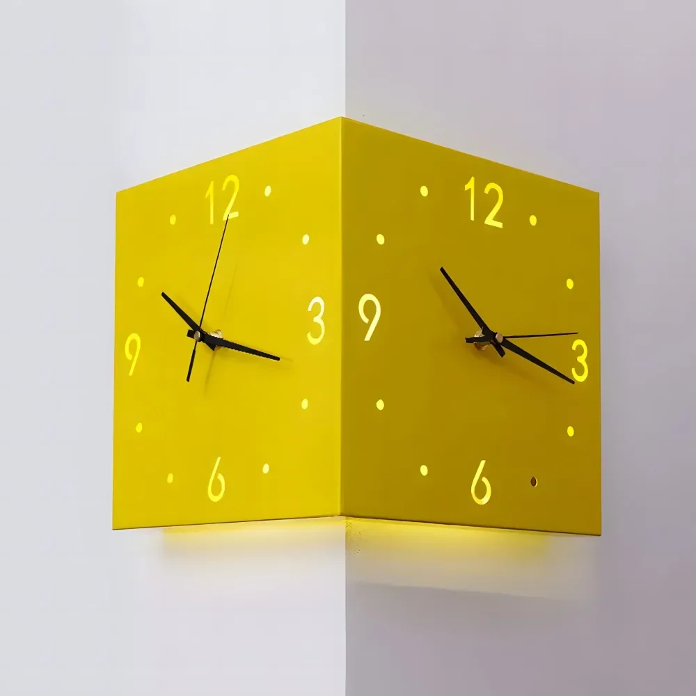 10 inch Corner Double-Sided Clock Wall Clock w Sensor for Living Room and Office Wall Clocks Double-sided Wall Clocks