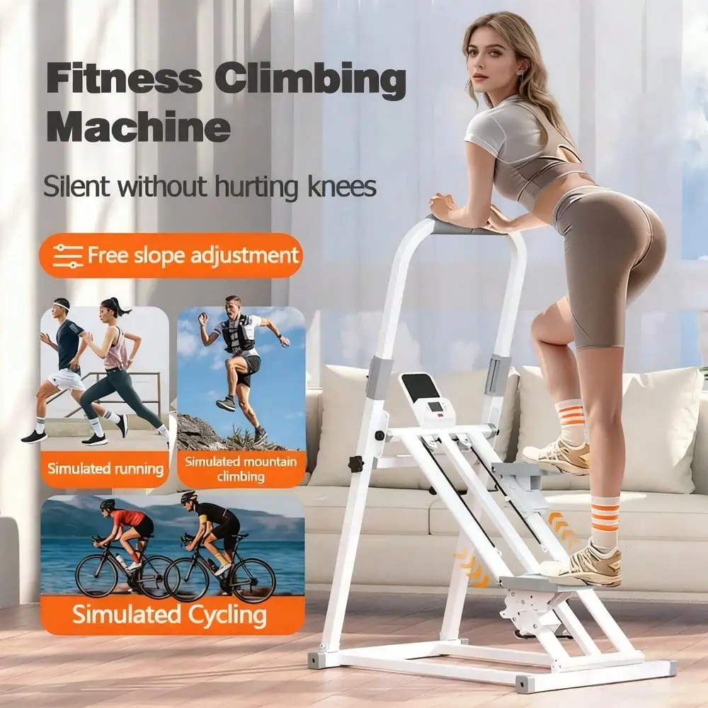 Foldable Stair Stepper Machine With Handles - Adjustable Stepper For Home Cardio, Low Impact Workout Equipment For Legs, Glutes & Weight Loss - Compact Stepping Machine, Easy Assembly White