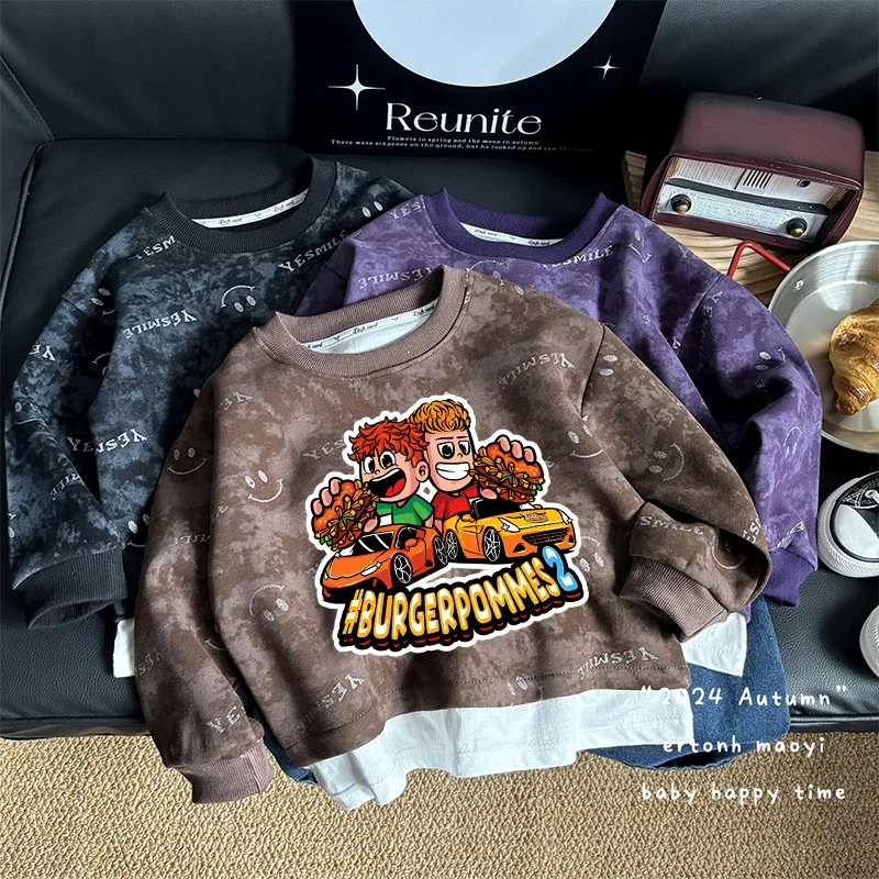 

Burgerpommes Icrimax Sweatshirt Boy Anime Cartoon Fake Two Hoodies Leisure Trendy Cool Top Jacket Coat Children's Clothing Gifts