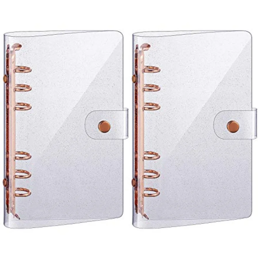 

2 шт. Прозрачная папка A6 с блестками A6 Бюджетная папка из ПВХ с 6 кольцами Обложка розового золота Мягкая тетрадь Прозрачный корпус Sp Кнопка Закрытие Loo