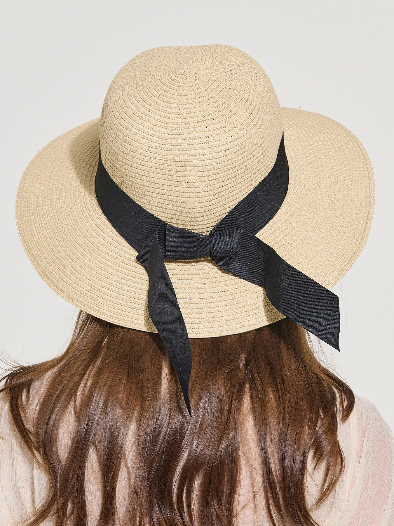 Women\'s Summer Bowknot Ribbon Straw Hat Wide Brim Sunscreen UV Protect Panama Bonnet Adjustable Foldable Beach Sun Visors Girl