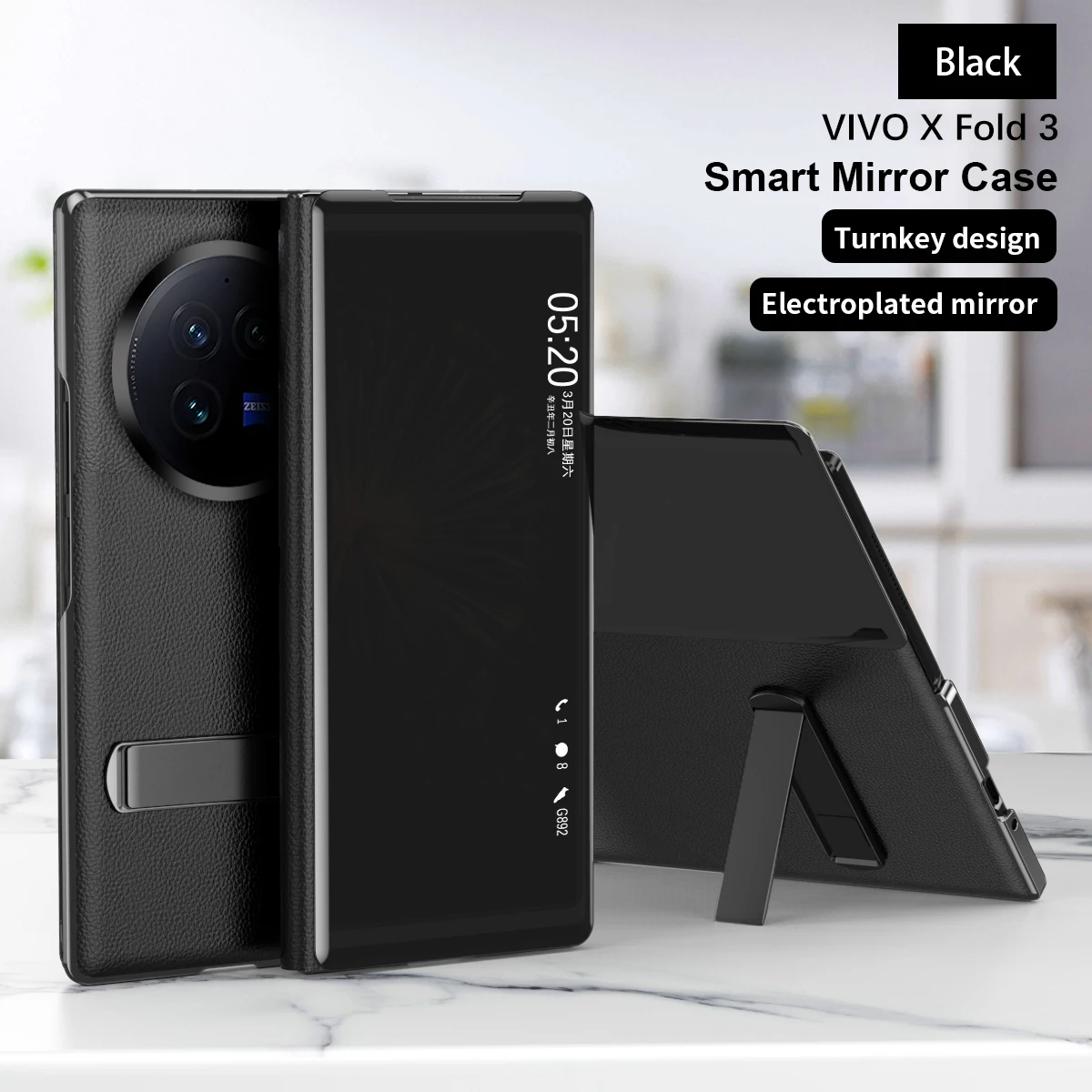 For VIVO X Fold 3 Pro Case Luxury Leather Mirror Smart Back Cover For X Fold 3Pro Folding Stand Shockproof Bumper Funda