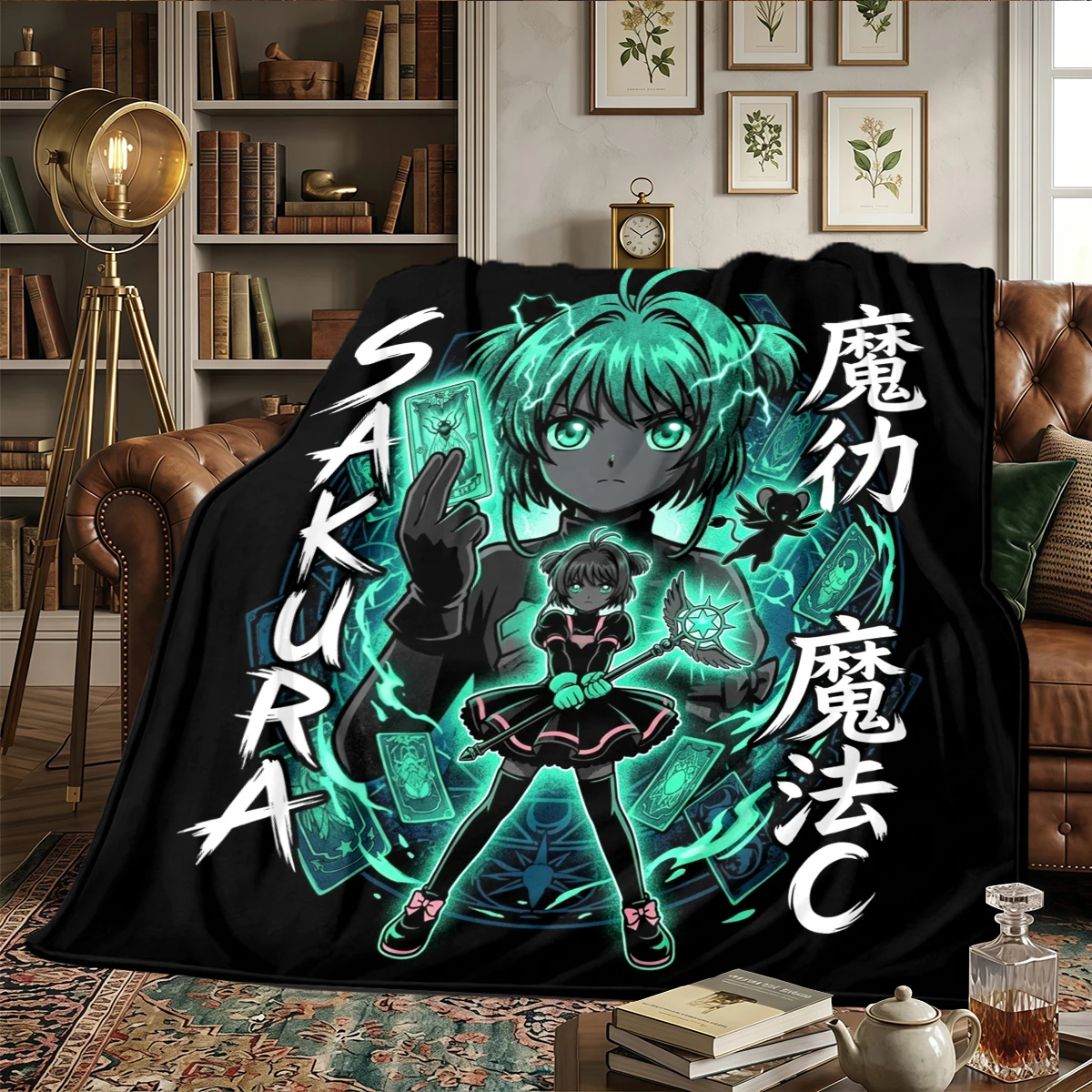 Cardcaptor Sakura Warme Flanelldecke, bedruckt, bequem, passend für Betten, Stühle, Reisen – HE5