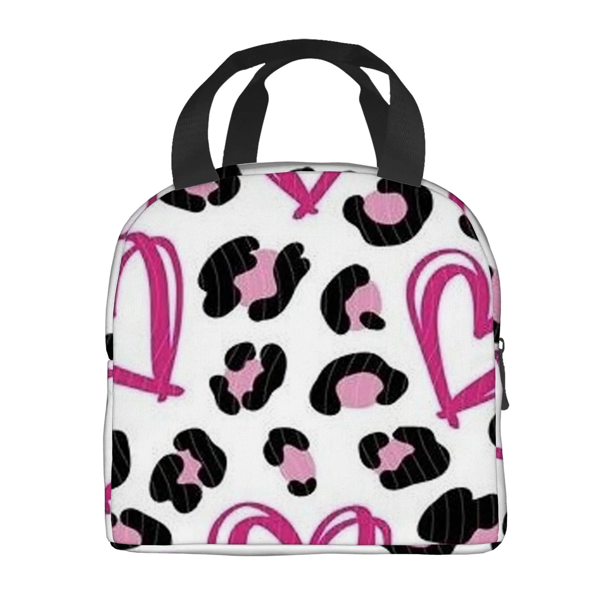 1pc Pink Heart Leopard Pattern Printed Thermal Bag | Insulated, Refrigerated, Non-Food Contact, Suitable for Home, Restaurant