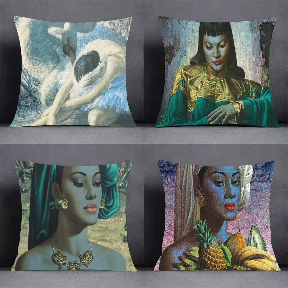 Art V-VladimirS Funny T-Tretchikoff Pillow Case Pillow Cover Case Square For Home Use Living Room Sofa Cushion Cover Decoration