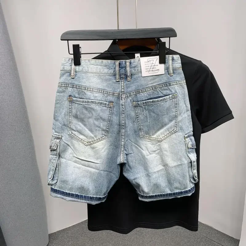 Summer 2023 New Luxury Men's Shorts Korean Style Streetwear Short Jeans with Designer Large Pockets Cargo Casual Denim Shorts