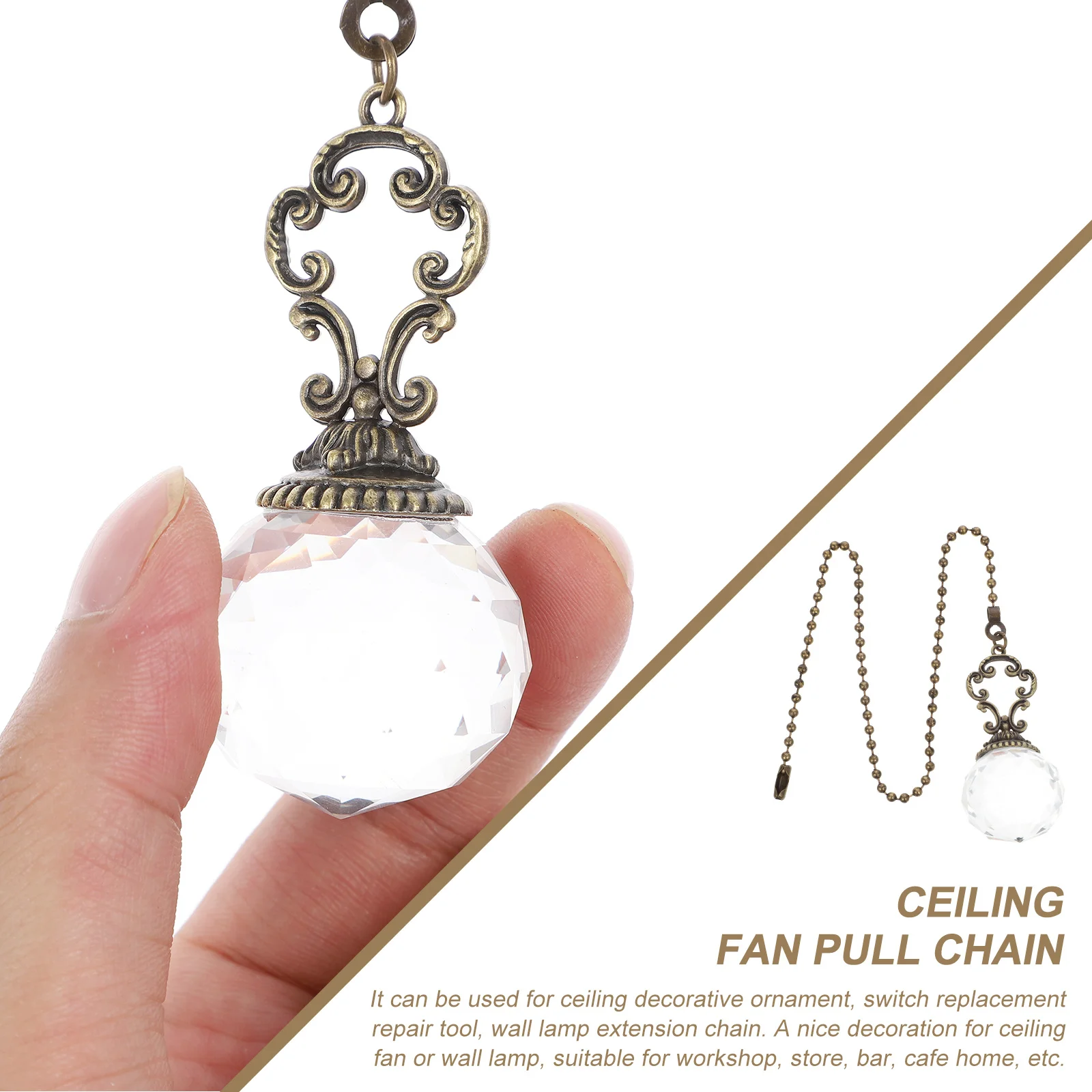 

2Pcs Fan Pull Chain Decorative Crystal Pendant Light Pull Chain Extension for Ceiling Fan Lamp Parts Home Store Use