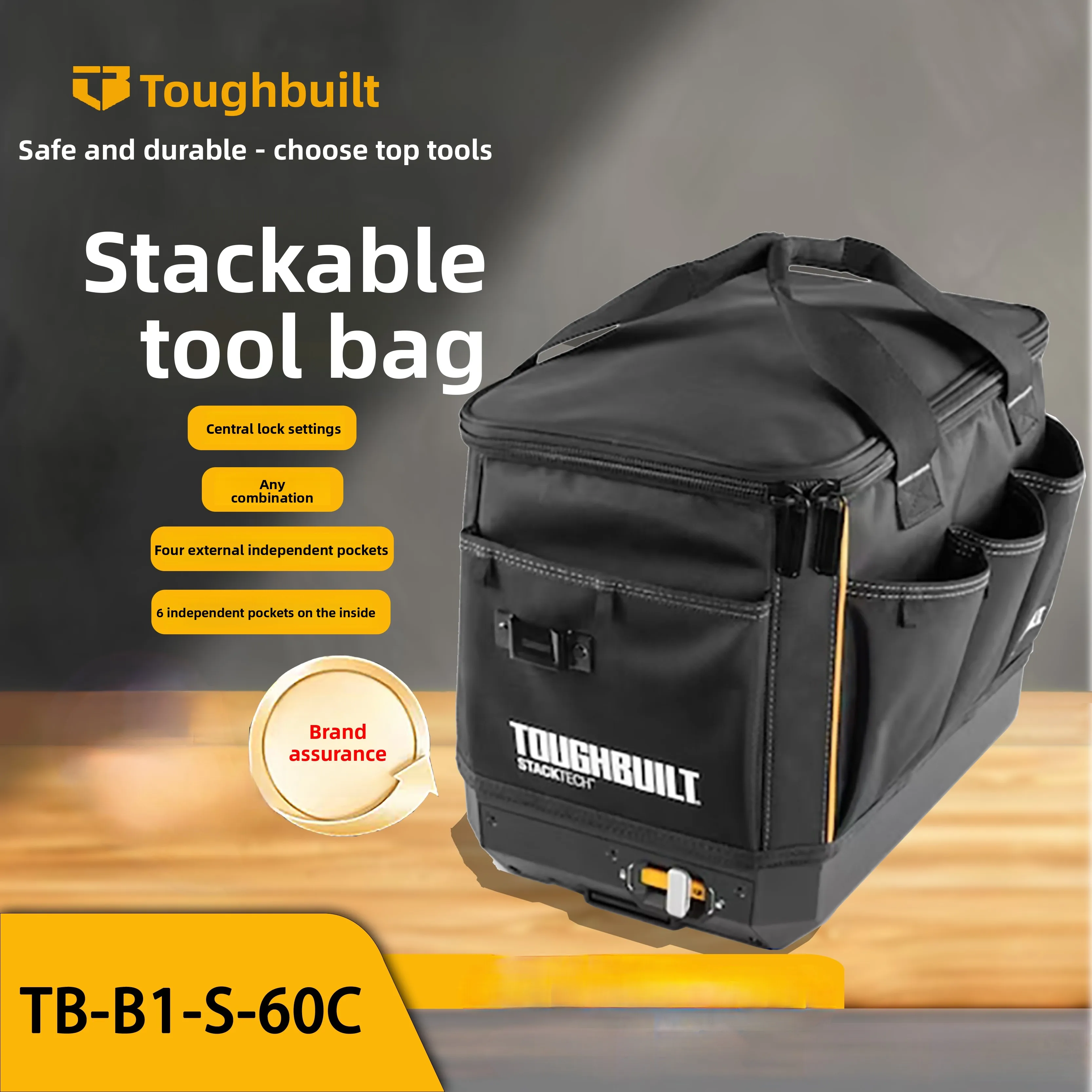 TOUGHBUILT TB-B1-S-60C STACKTECH Zippered Tool Bag Waterproof Hard Bottom Portable Organizer Power Tool Accessories