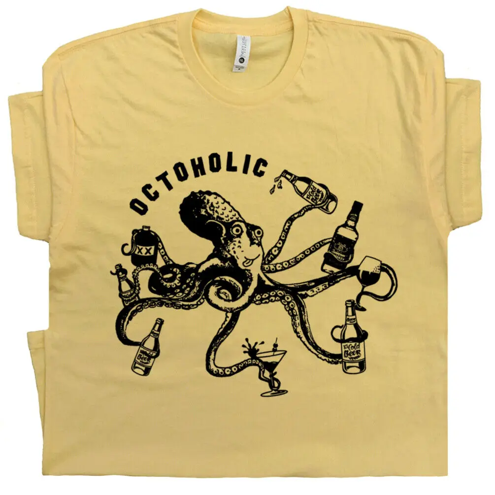 Funny Beer T Shirt Octoholic Vintage Octopus Moonshine Tequila Whisky Alcoholic