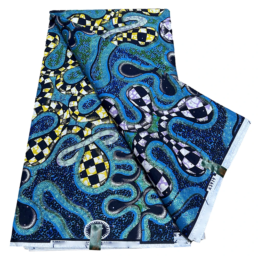 

2025 новейшая ткань с восковым принтом Анкара, высокое качество, африканская супервосковая ткань с камнями для праздничного платья, 6 ярдов