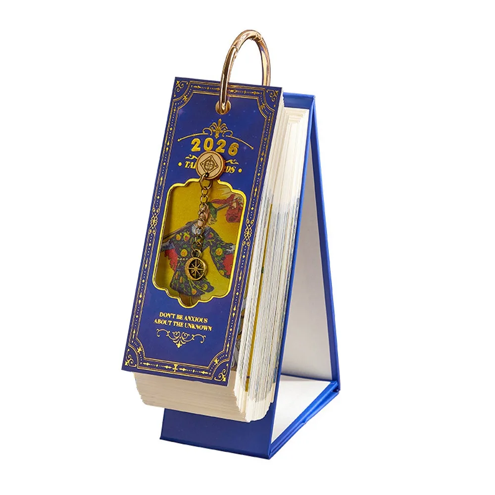 Vintage Oil Painting 2026 Card Calendar Inspirational Quotes One-Way Page Turn Daily Planner Gold Ring Binding Paper