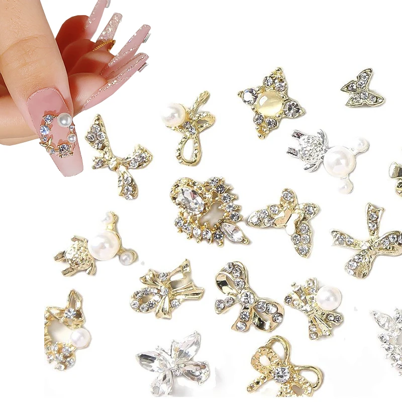 

10pcs/Bag Gorgeous Crystal Nail Charms,Silver Alloy Glass Nail Rhinestones,Flower Designs 2022 New Nail Charms Jewelly