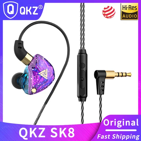 QKZ SK8 auriculares con cable HIFI estéreo dinámico graves pesados 3,5 MM AUX Monitor en la oreja auriculares juego deporte música auriculares con micrófono