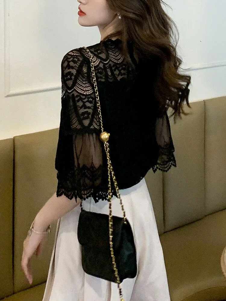 Loose Summer Women\'s Shirt And Blouse Female Tops Sexy With Short Sleeve Elegant 2024 Premium Social Luxury Designer Fine