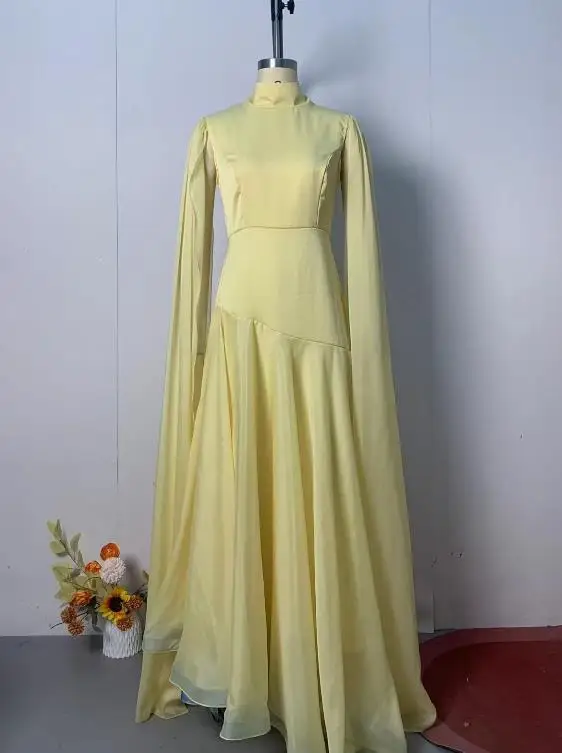 Nueva ropa de mujer elegante empalme cintura ceñida amarillo cadera envoltura vestidos largos temperamento desplazamientos mujeres vestidos de fiesta atractivos