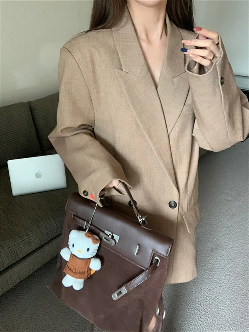 

Alien Kitty Stylish Solid Blazers Women Vintage Lazy Style Work Wear Full Sleeve Mid-Length Autumn Office Lady Coats Slim New