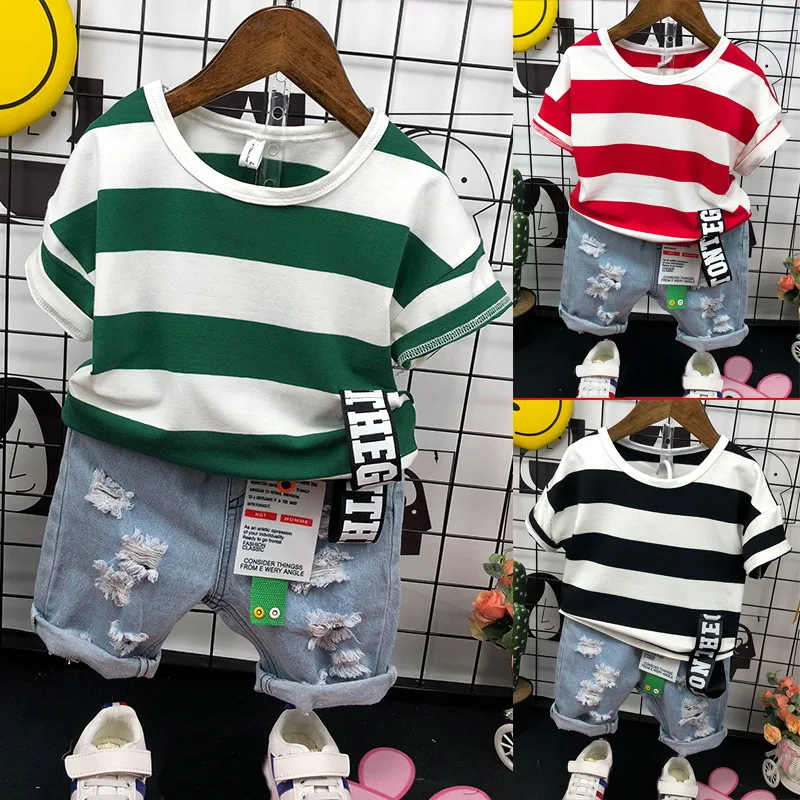 

Baby Boys Stripes Clothes Set Summer Boys Grils Short Sleeve T-Shirt Top + Pants 2Pcs Boys Set 2-7Year Kids Outfit Shorts Outfit