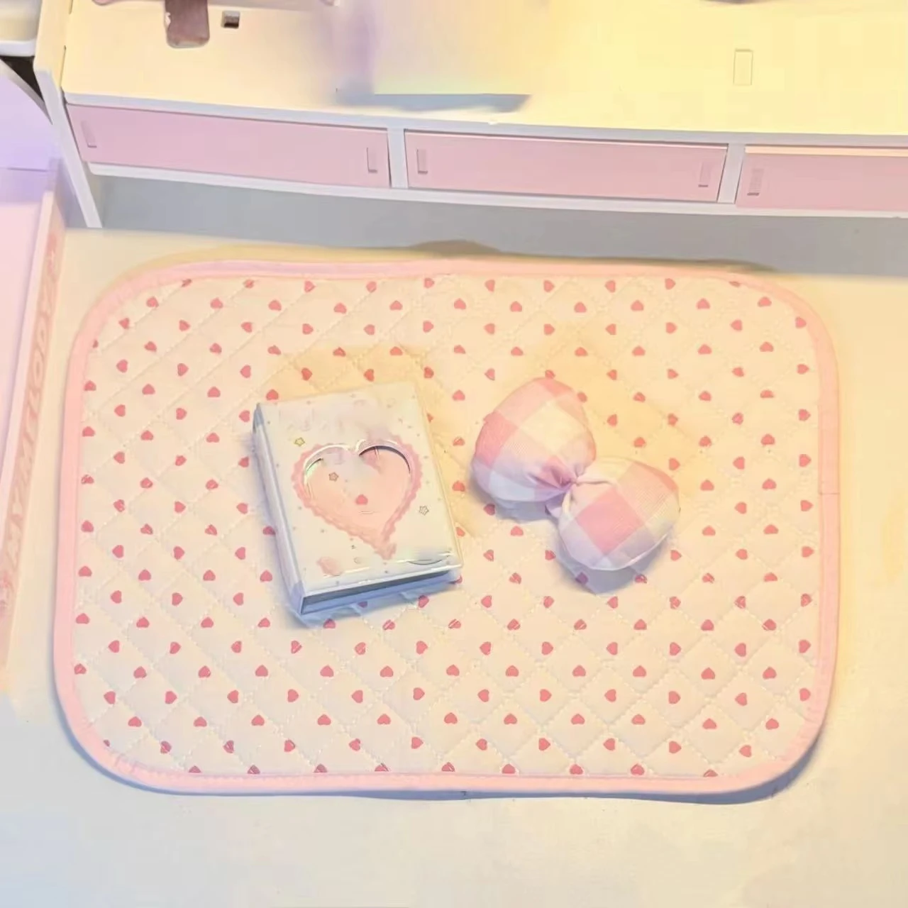 Japanese Cute Pink Love Quilted Placemat Table Mat Room Decoration ins Desktop Decoration Student Desk Table Mat for girl