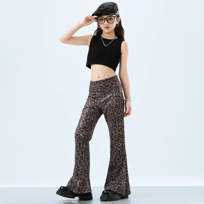 키즈 소녀 스트리트 스타일 힙합 여름 크롭 탑과 레오파드 바지 어린이 힙합 의상 어린이 패션 스트리트 의상