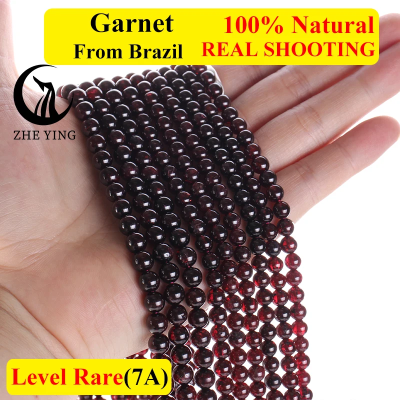 Zhe Ying Genuine Rare Garnet Stone Beads Round Smooth Natural Gemstone Beads for Jewelry Making DIY Accessories