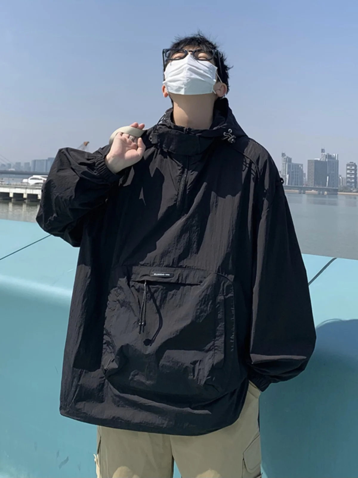 

Men's Faionable Windproof Waterproof Outdoor Climbing Jaet f Zipper Workwear Coat Autumn Season Casual Loose Fit