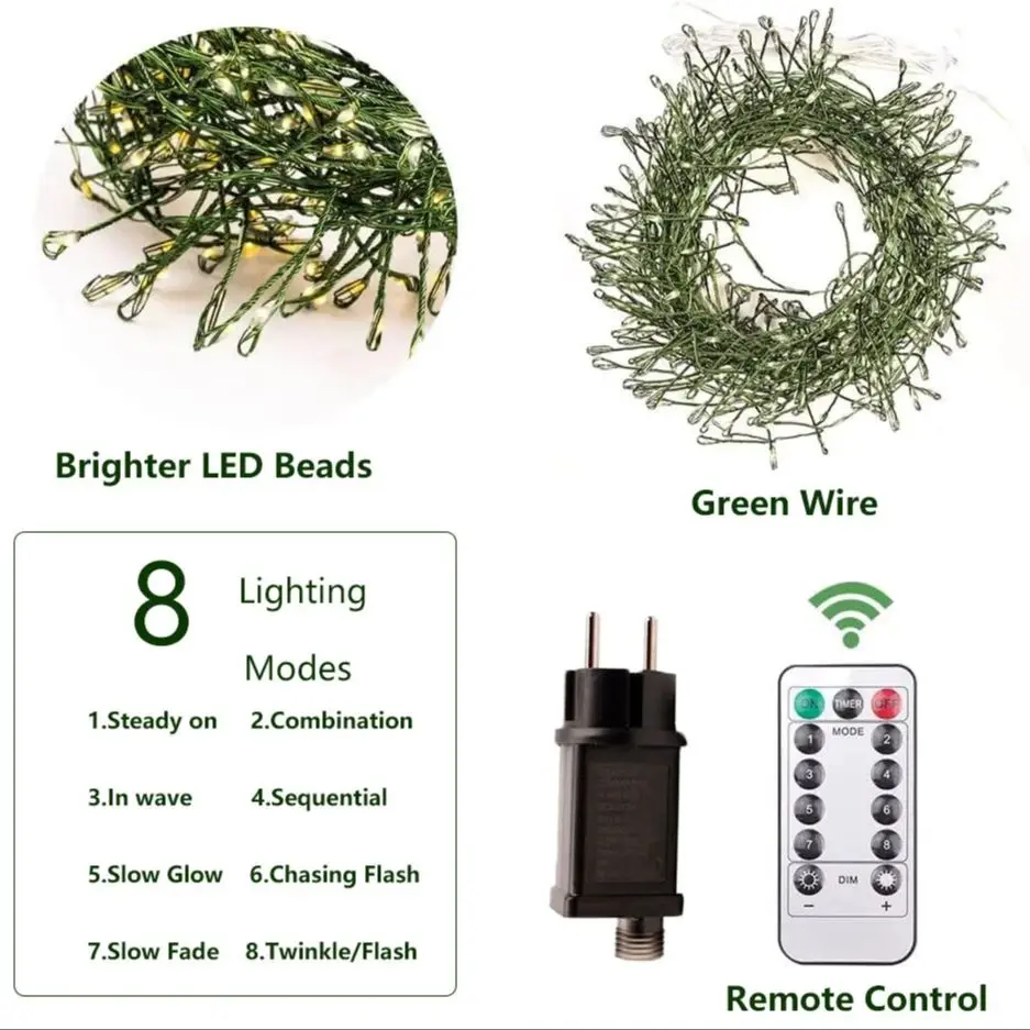 36M Cluster LED Christmas String Lights Outdoor Decoration Garden Tree Waterproof Lamp For Halloween Party Home Holiday Lighting