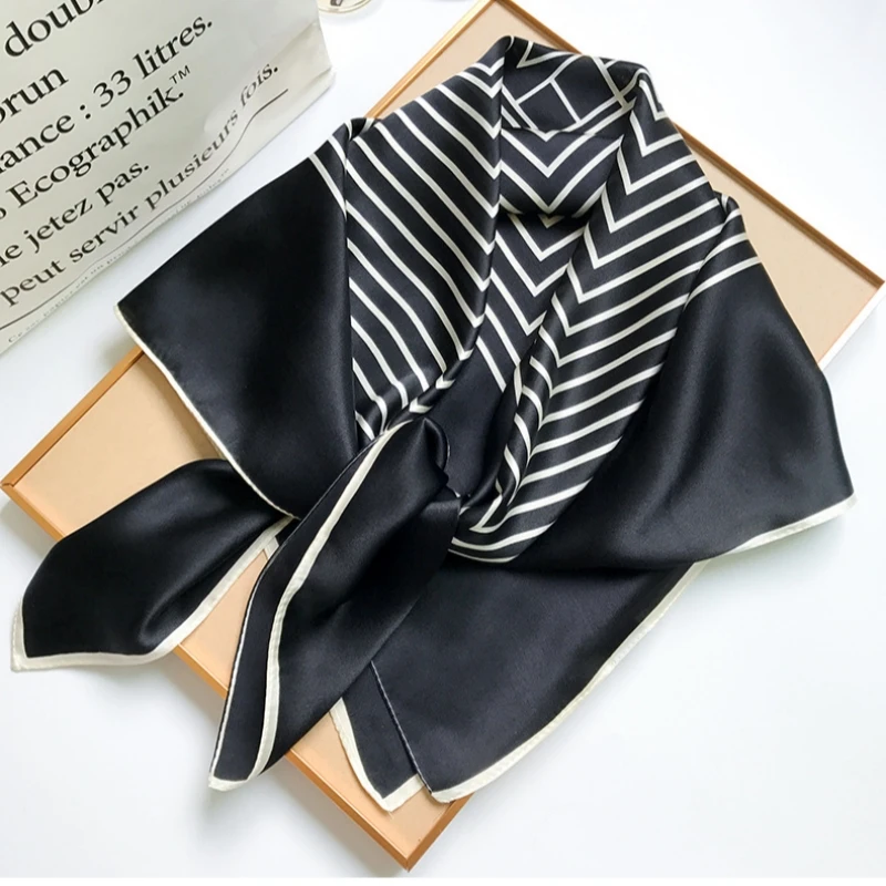 BirdTree, 100% Real Silk Square Scarf, Stripe Print, Mom's Gift Elegant Soft Casual Kerchief, 2026 Spring New Shawl A61725JF