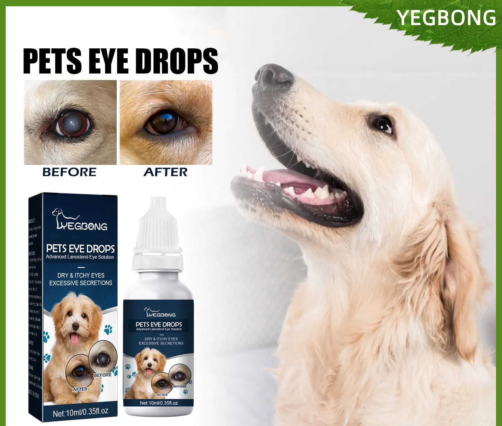 Pet Eye Drops: Cats and Dogs Remove Tear Stains, Relieve Itching Around The Eyes, Gently Cleanse The Face with Bright Eye Drops