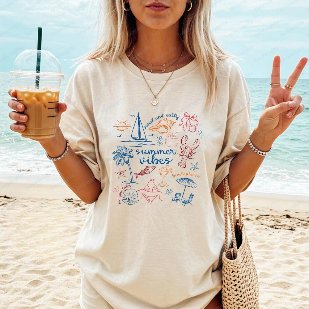 Sunset Beach T-Shirt Tropical Palm Tree Summer Vacation Top Ocean Sunset Coastal Aesthetic Tee Summer Beach Top Harajuku Tops