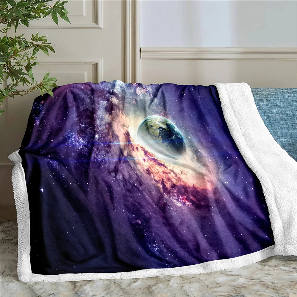 Universe 3D Printing Plush Fleece Blanket Adult Fashion Quilts Home Office Washable Duvet Casual Kids Girls Sherpa Blanket