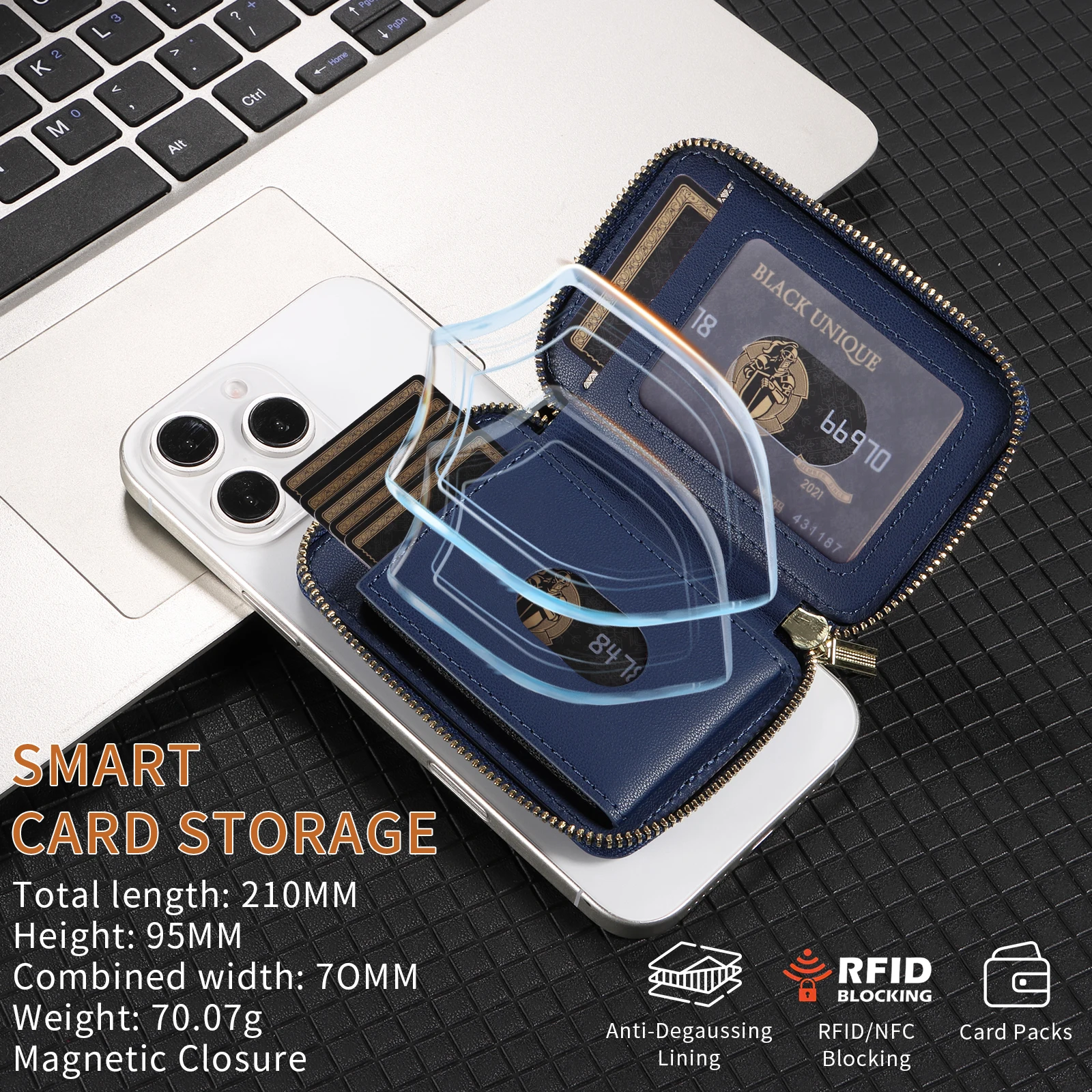 For Magsafe Wallet Magnetic Card Holder RFID Blocking, PU Leather Minimalist Phone Wallet Compatible MagSafe Phones and Case