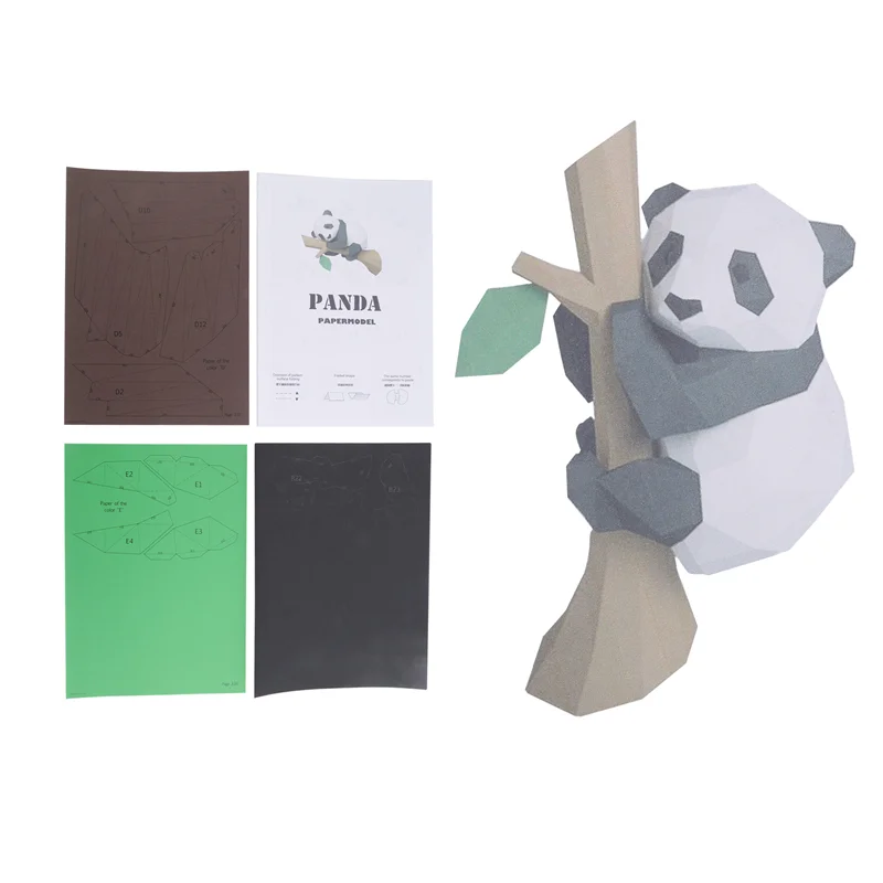 AA80-3D Dier Papier Model, Panda Op De Boom Geometrische Origami Voor Home Decor, Wanddecoratie, Educatief Kinderen Speelgoed