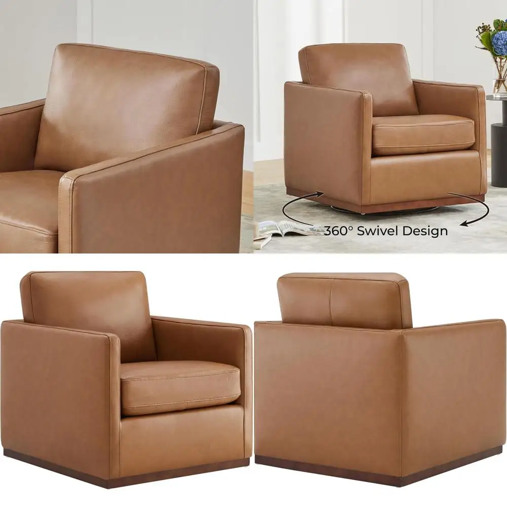 

Роскошное кожаное вращающееся кресло, сертифицированное Century, полностью собранное, для гостиных