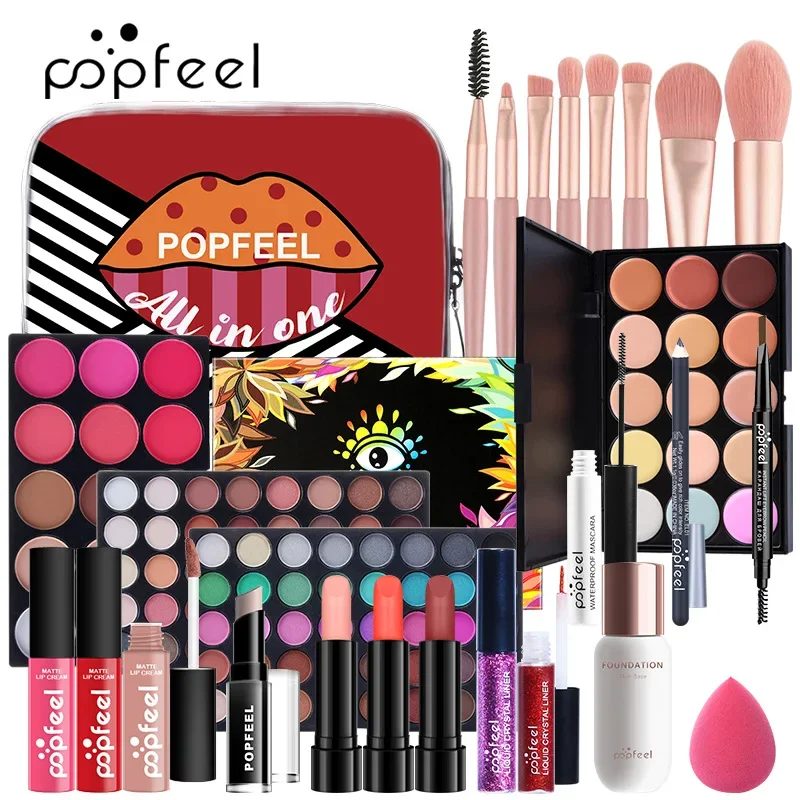 Makeup Combo Set Eyeshadow Lipstick Eyebrow Pencil Eyeliner Concealer Mascara Foundation Isolation Brush Makeup Korean Cosmetics