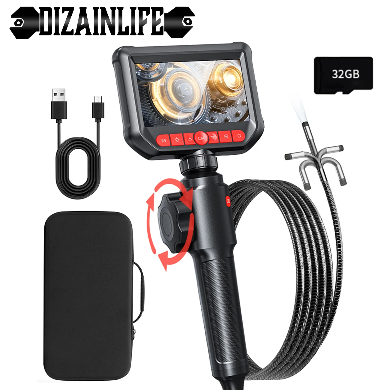 New Endoscope Camera with Light Two-Way Articulation Borescope 4.3 inch Articulating Inspection Scope for Automotive Mechanics