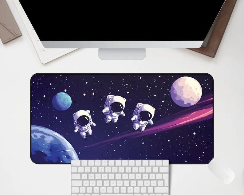 Cute Astronaut Desk Mat Outer Space Galaxy Kawaii Deskpad Cosmic Star Moon Office Mouse Pad Aesthetic Decor Laptop Computer Game