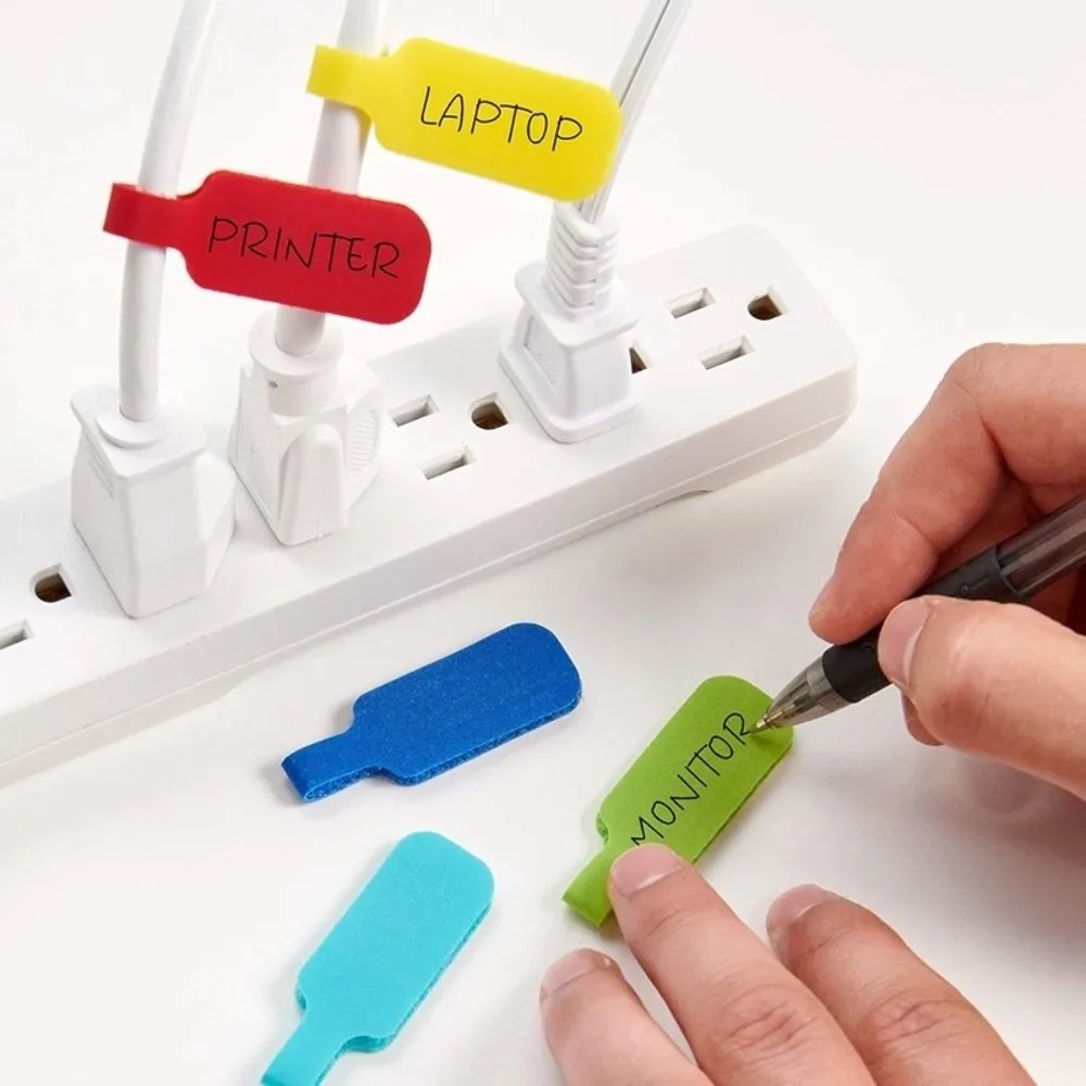 24pcs Waterproof Self Adhesive Cable Labels Reusable Nylon Desktop Cable Organizer Rainbow Color Removable Wire Cord Tags