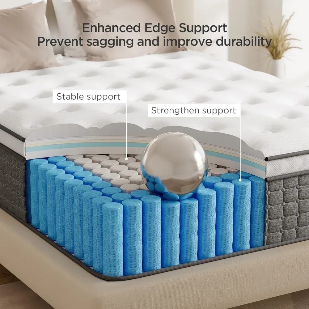 مرتبة هجينة من إسفنج الذاكرة مقاس كامل 10 بوصة، زنبرك جيب لعزل الحركة، مرتبة في صندوق للنوم المريح