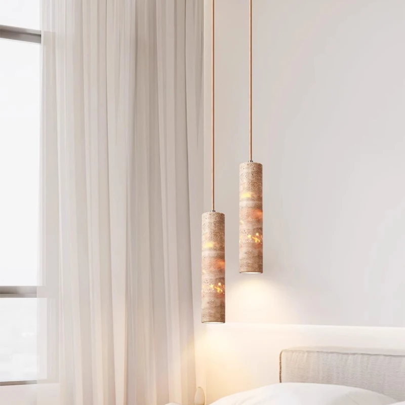 Middle Ages Nature Stone Pendant Lamp Minimalist Long Strip Lights Restaurant Bedroom Bedside Hotel Kitchen Wabi Sabi Chandelier