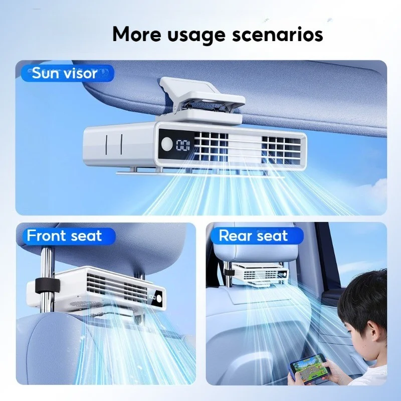 Eary 30000mAh Car Clip on Fan Sun Visor Headrest Back Seat Fan 100 Speeds LED Display 360° Rotate Wireless Auto Rear Seat Cooler