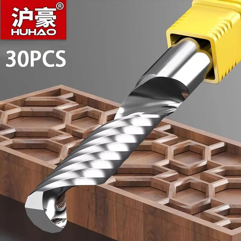 

HUHAO 30PCS Single Edged Spiral Milling Cutter CNC Cutter Tool Carbide routers Bits PVC Wood Cutting Engraving Woodworking Tools