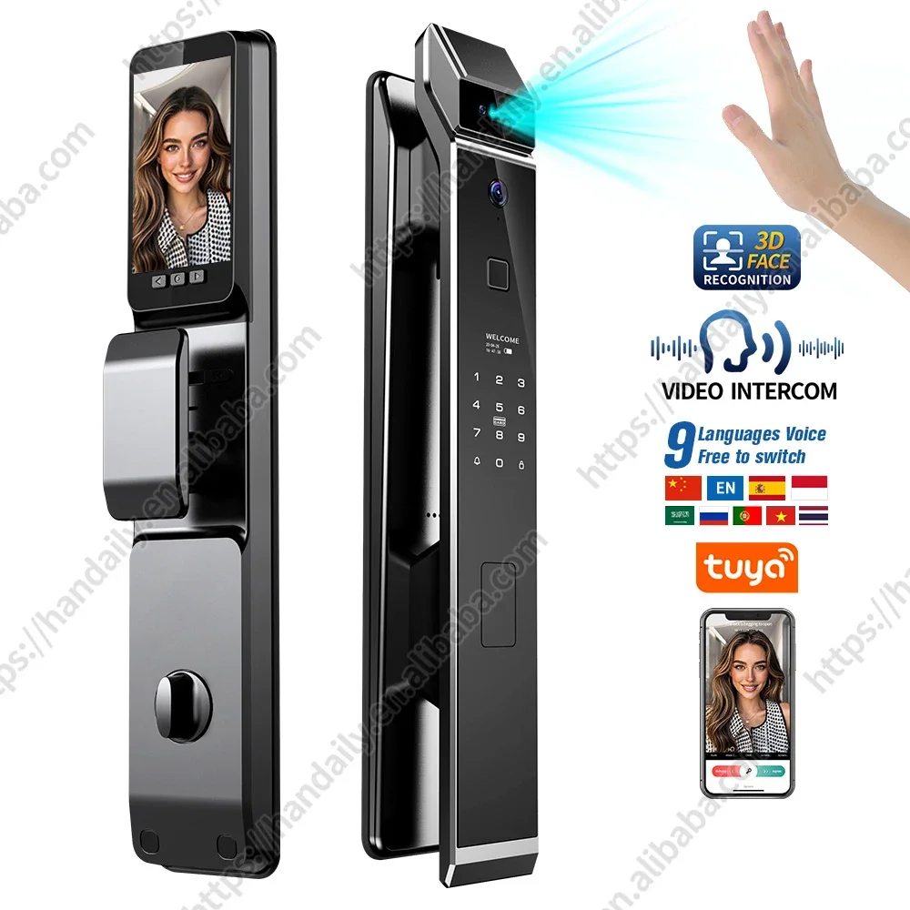 3D Face Recognition Digital Lock Fingerprint Unlock Smart  lock Tuya app with video call function  Keyless Lock With Camera