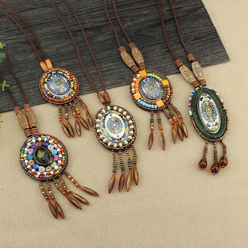 New Women Bohemian Ethnic Long Chain Feather Dreamcatcher Skeleton Tassel Pendant Necklace Choker Boho Jewelry Accessories