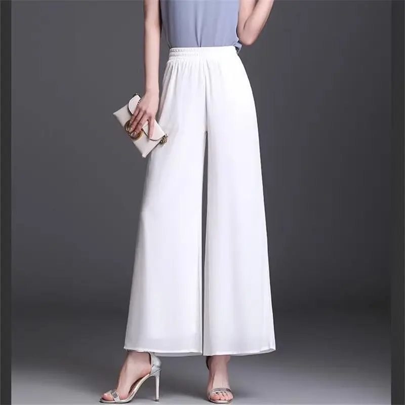 Chiffon Women's Pants Comfortable Stretch Casual Harajuku Elastic Vintage Korean Fashion Classic New in Female Trousers Wide Leg