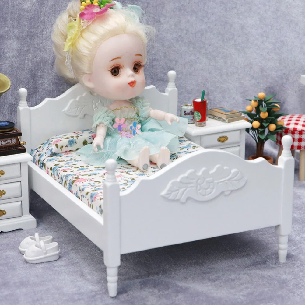 Mini Double Bed House Ornament Model Girl Twin Toy Furniture Fabric Micro Scene