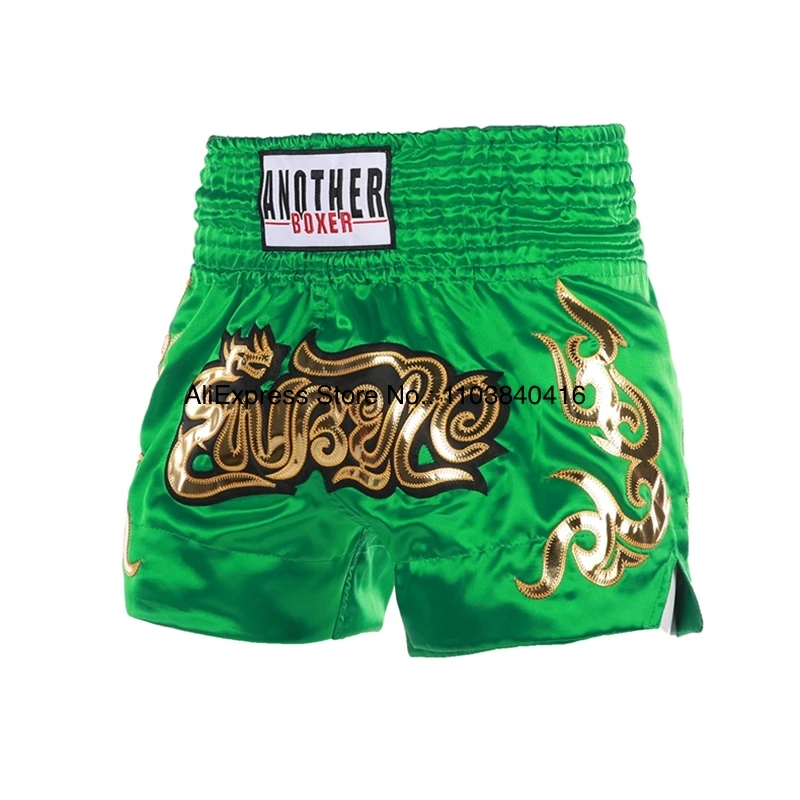 Calça Kickboxing Curta Masculina e Feminina, Muay Thai, Kickboxing, Shorts de Boxe, MMA, Artes Marciais, Elegante, Bordado Dourado, Cetim, Luta