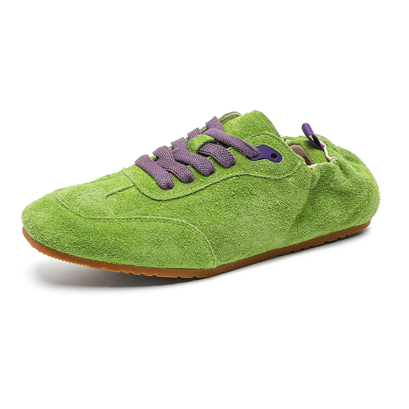 Fashion Men Women Sneakers Flat Shoes Spring Summer Candy Color Round Toe Suede Leather Lace-Up Comfort Soft Casual Single Shoes