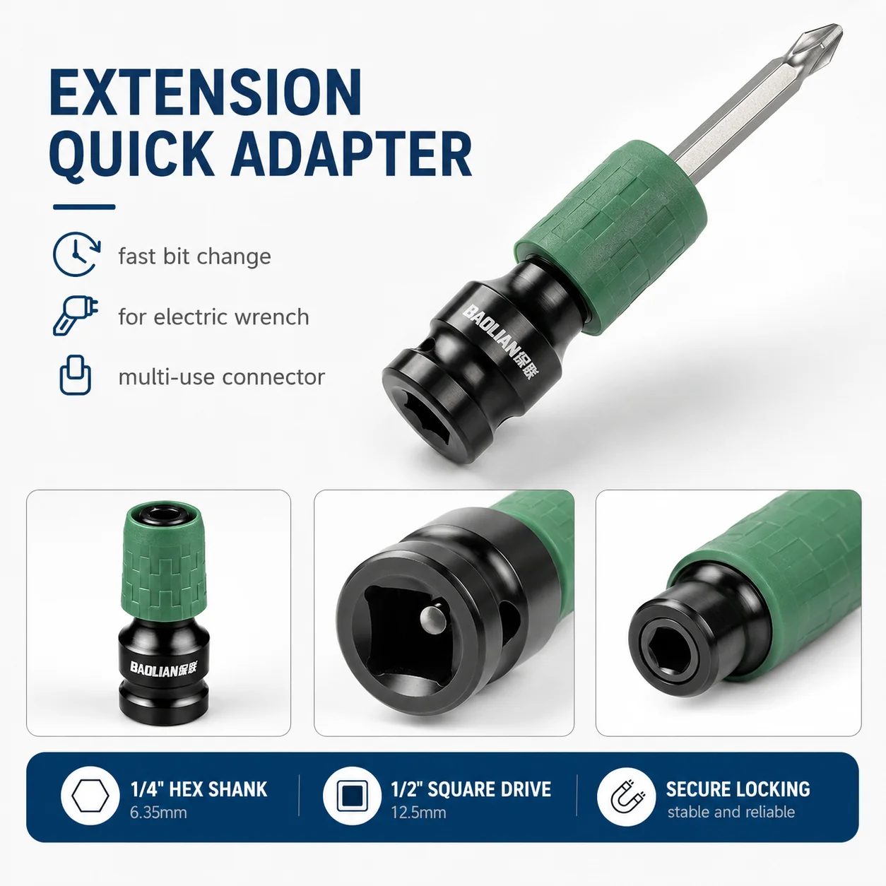 1/2-inch Quick Impact Wrench Adapter Parkside Square Drive to 1/4-inch Female Impact Wrench for Ratchet Release Hex Accessories