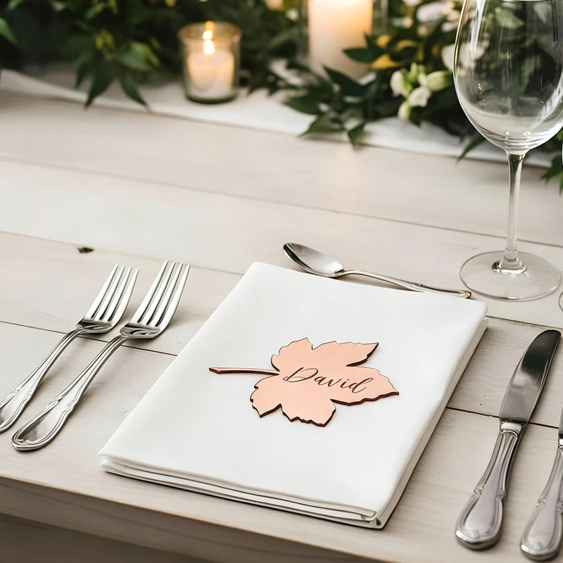 

Personalized Place Cards, Leaf Place Cards Acrylic Name Tag for Wedding, Wedding Table Decoration