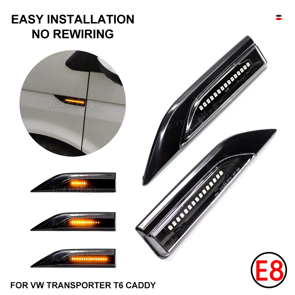 Dynamic Amber LED Turn Signal Repeater Sequential Light Flashing Side Marker Lamp for VW Transporter T6 Multivan T6 2016-2019